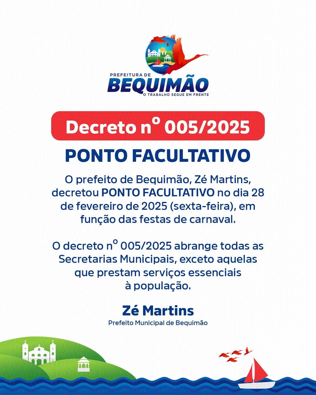 Prefeitura de Bequimão decreta ponto facultativo no dia 28 de fevereiro devido ao Carnaval